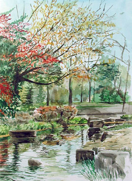 昭和記念公園・秋｜Jobimによる水辺のスケッチを中心とした水彩画展