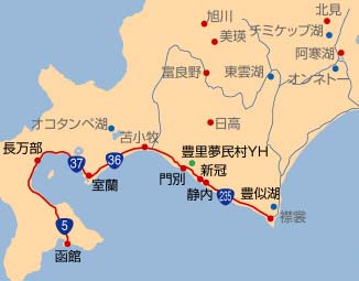 赤の太線が予定していたルート。