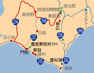 赤の実線が最終的に通ったルート。
